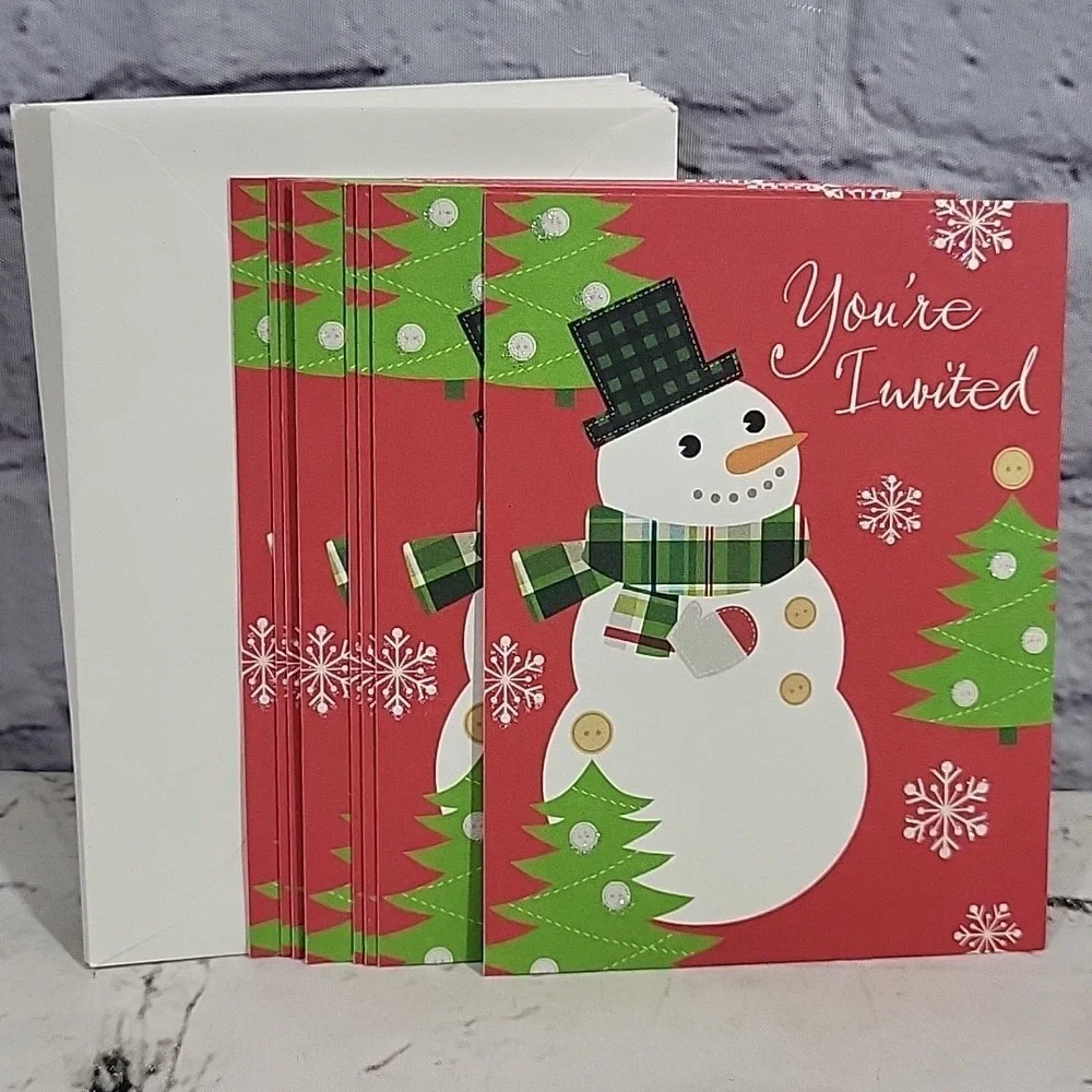 Hallmark Stationary Christmas Party Invitations Snowman Glitter Lot If 10